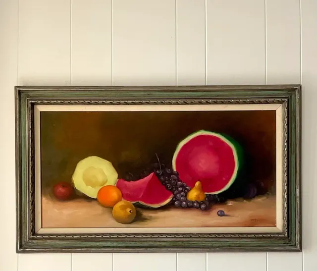 Vintage Boho Tabletop Still Life Signed Original Oil on Canvas — additional photo 4