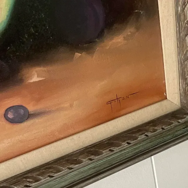 Vintage Boho Tabletop Still Life Signed Original Oil on Canvas — additional photo 6
