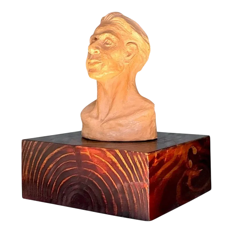 Vintage Boho Terracotta Bust of Man