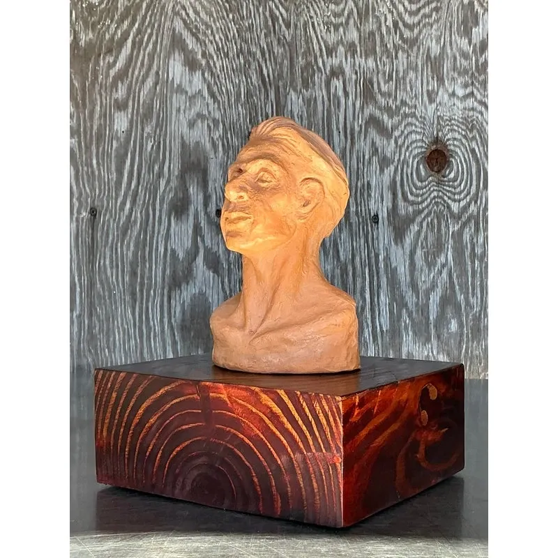 Vintage Boho Terracotta Bust of Man — additional photo 1