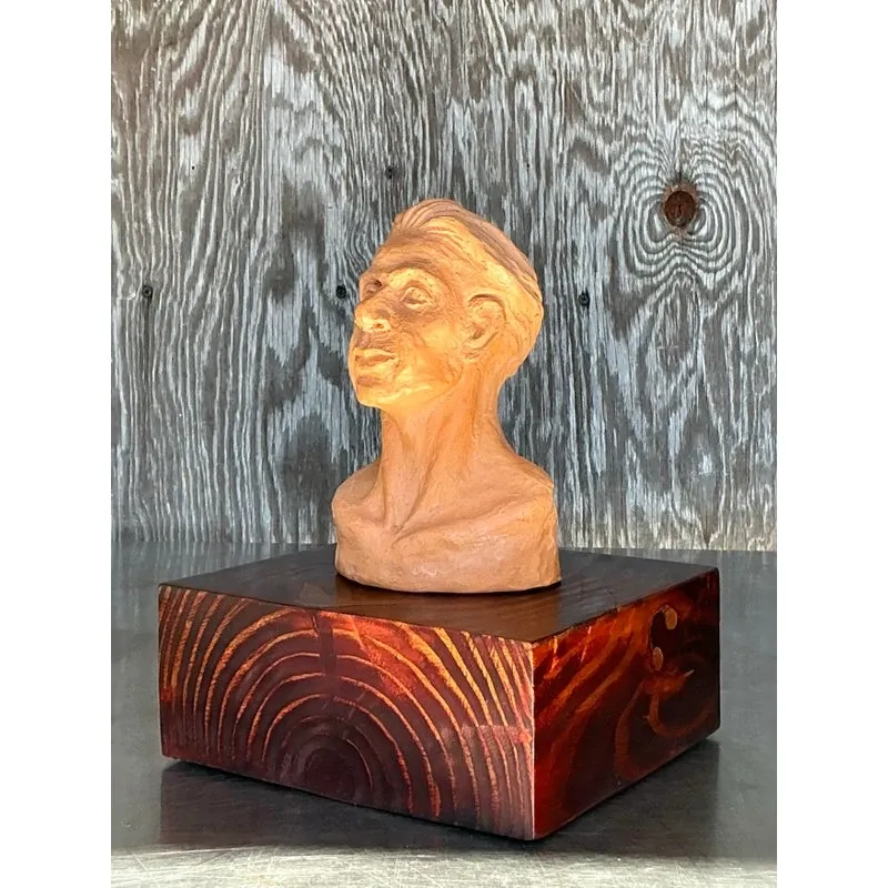 Vintage Boho Terracotta Bust of Man — additional photo 2