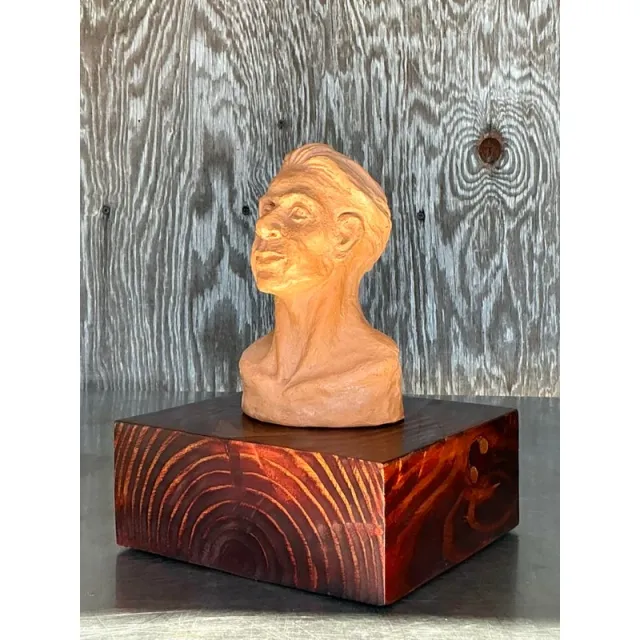 Vintage Boho Terracotta Bust of Man — additional photo 2