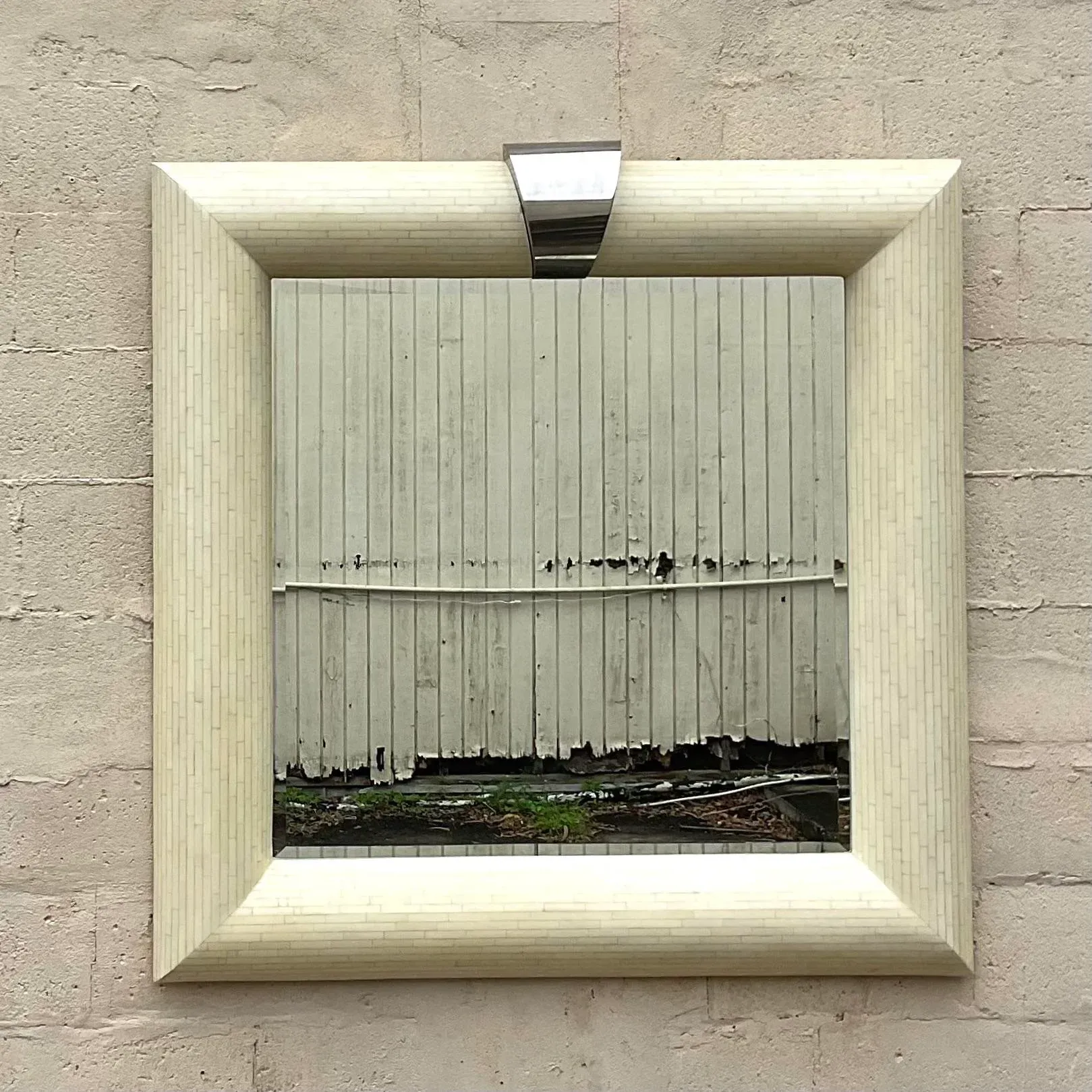 Vintage Boho Tessellated Bone and Chrome Mirror — additional photo 1