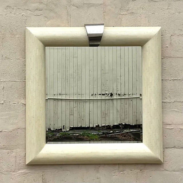 Vintage Boho Tessellated Bone and Chrome Mirror — additional photo 1