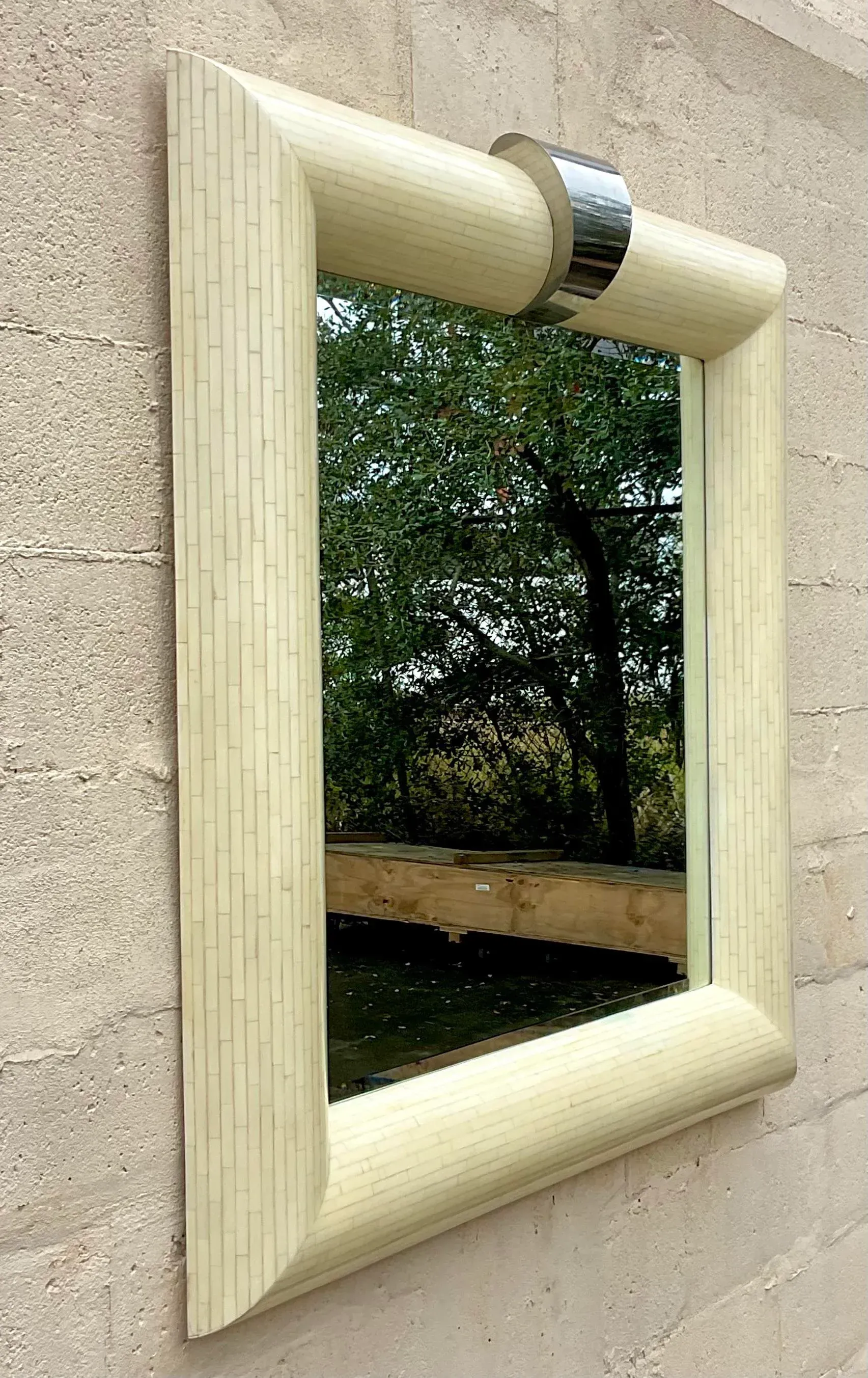 Vintage Boho Tessellated Bone and Chrome Mirror — additional photo 3