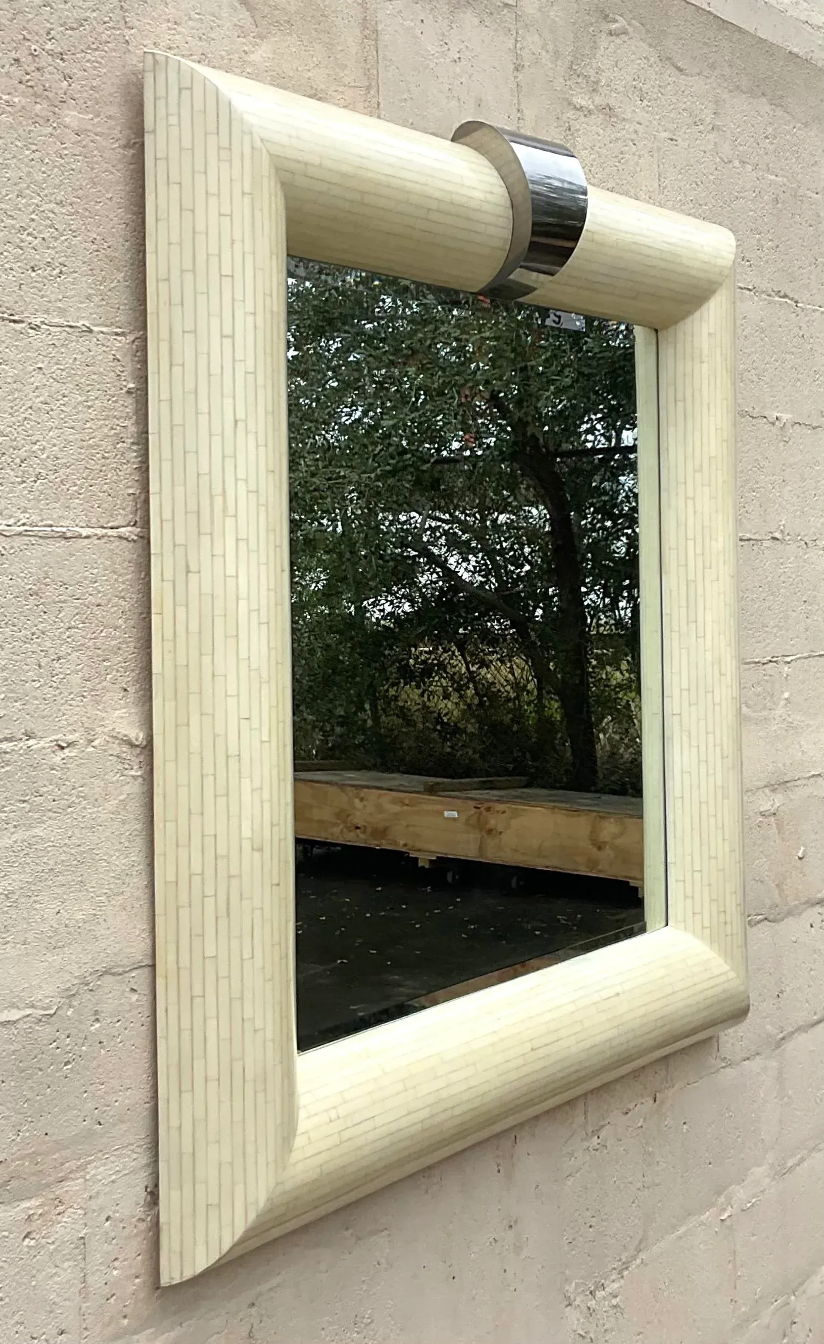 Vintage Boho Tessellated Bone and Chrome Mirror — additional photo 8