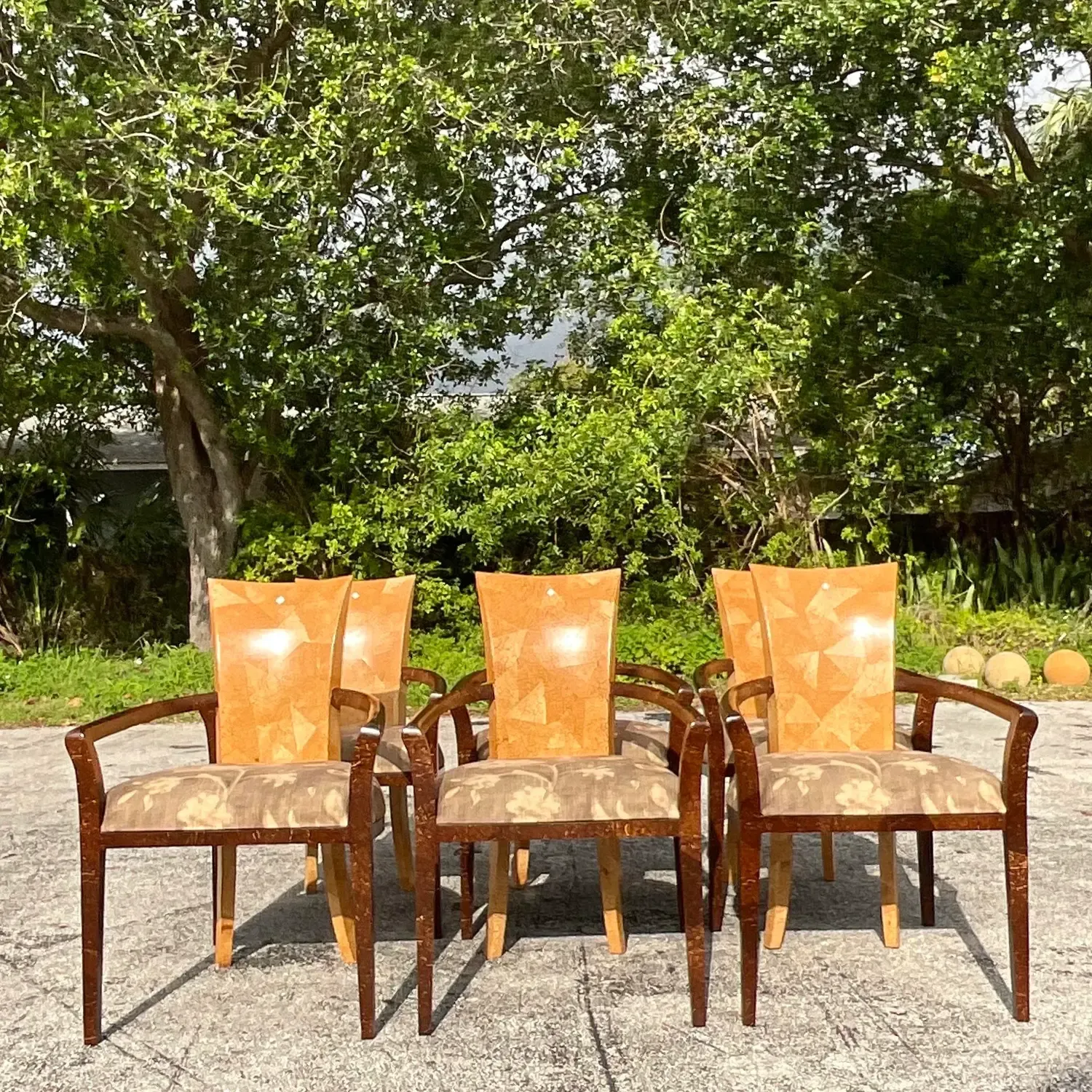 Vintage Boho Tessellated Coconut Shell Dining Chairs - Set of 6 — additional photo 1