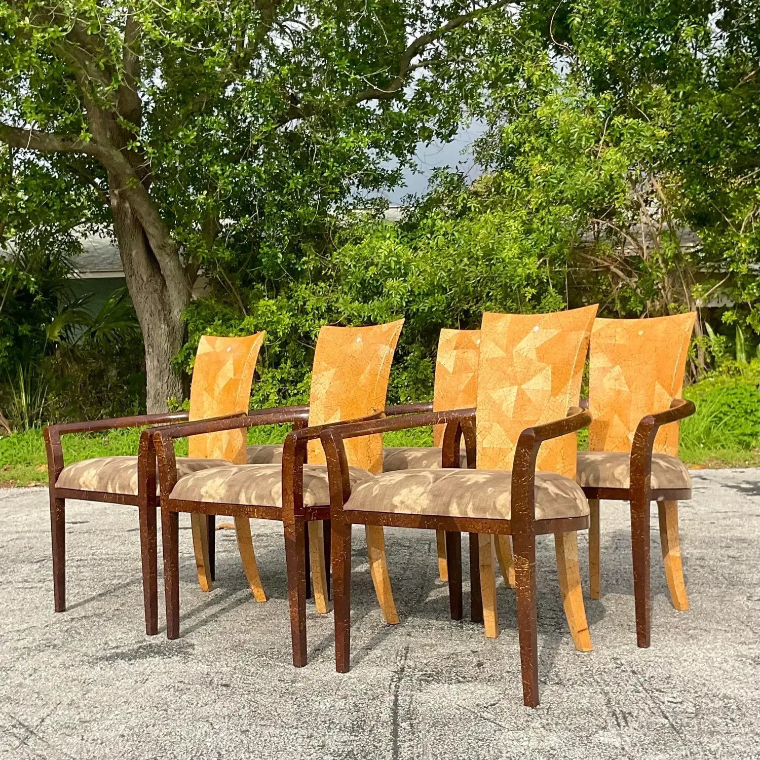 Vintage Boho Tessellated Coconut Shell Dining Chairs - Set of 6 — additional photo 2