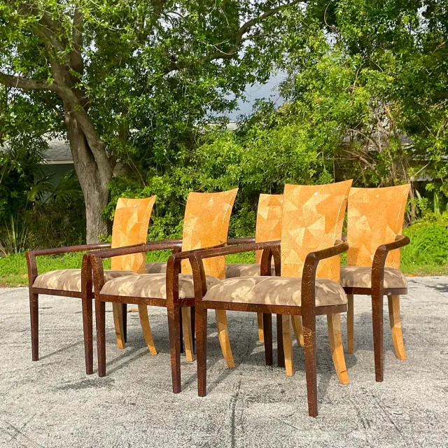 Vintage Boho Tessellated Coconut Shell Dining Chairs - Set of 6 — additional photo 2