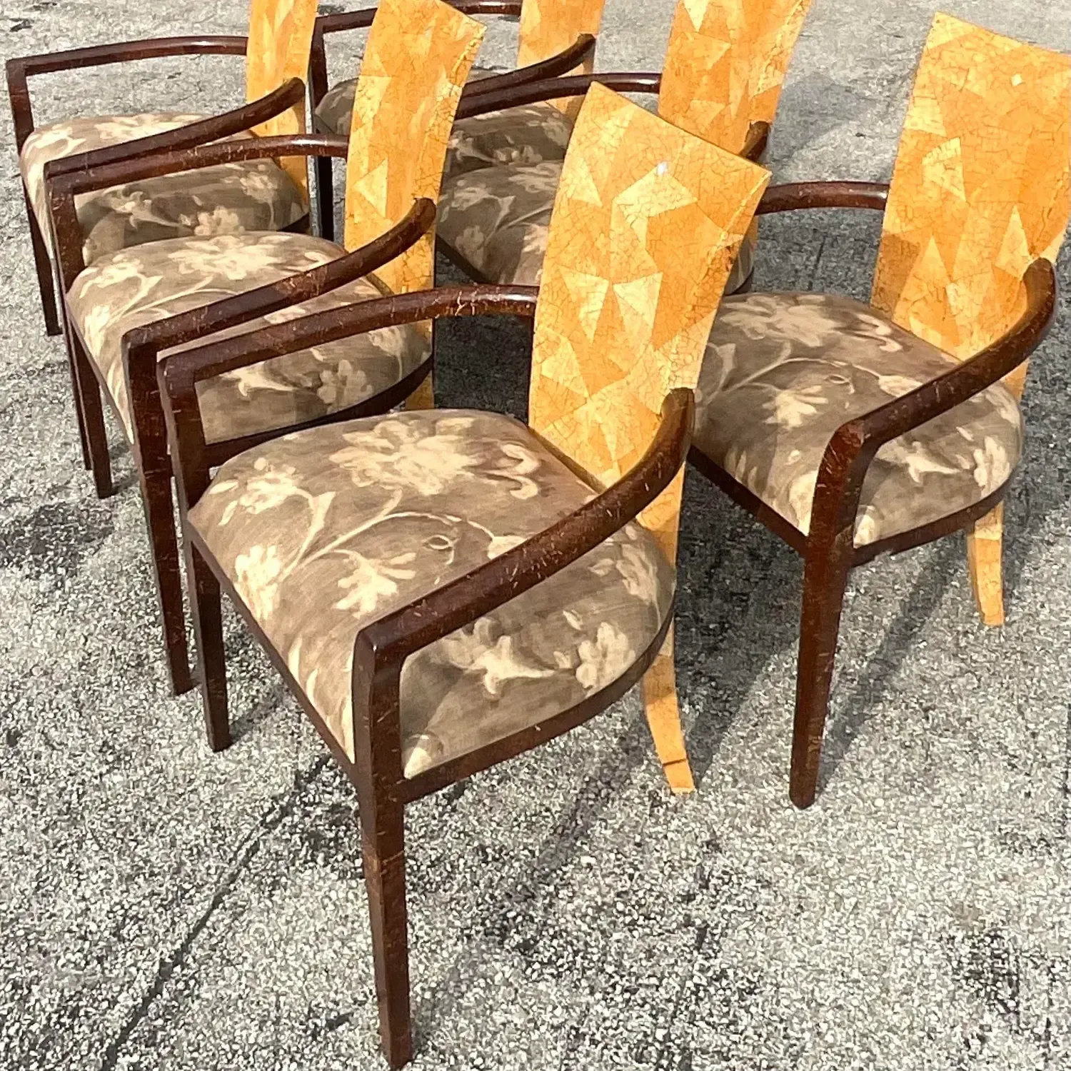 Vintage Boho Tessellated Coconut Shell Dining Chairs - Set of 6 — additional photo 4
