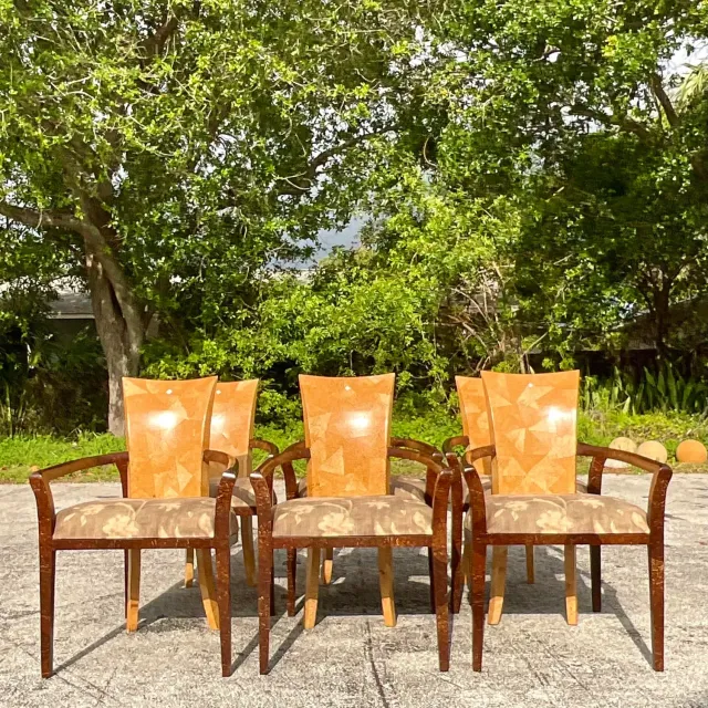 Vintage Boho Tessellated Coconut Shell Dining Chairs - Set of 6 — additional photo 5