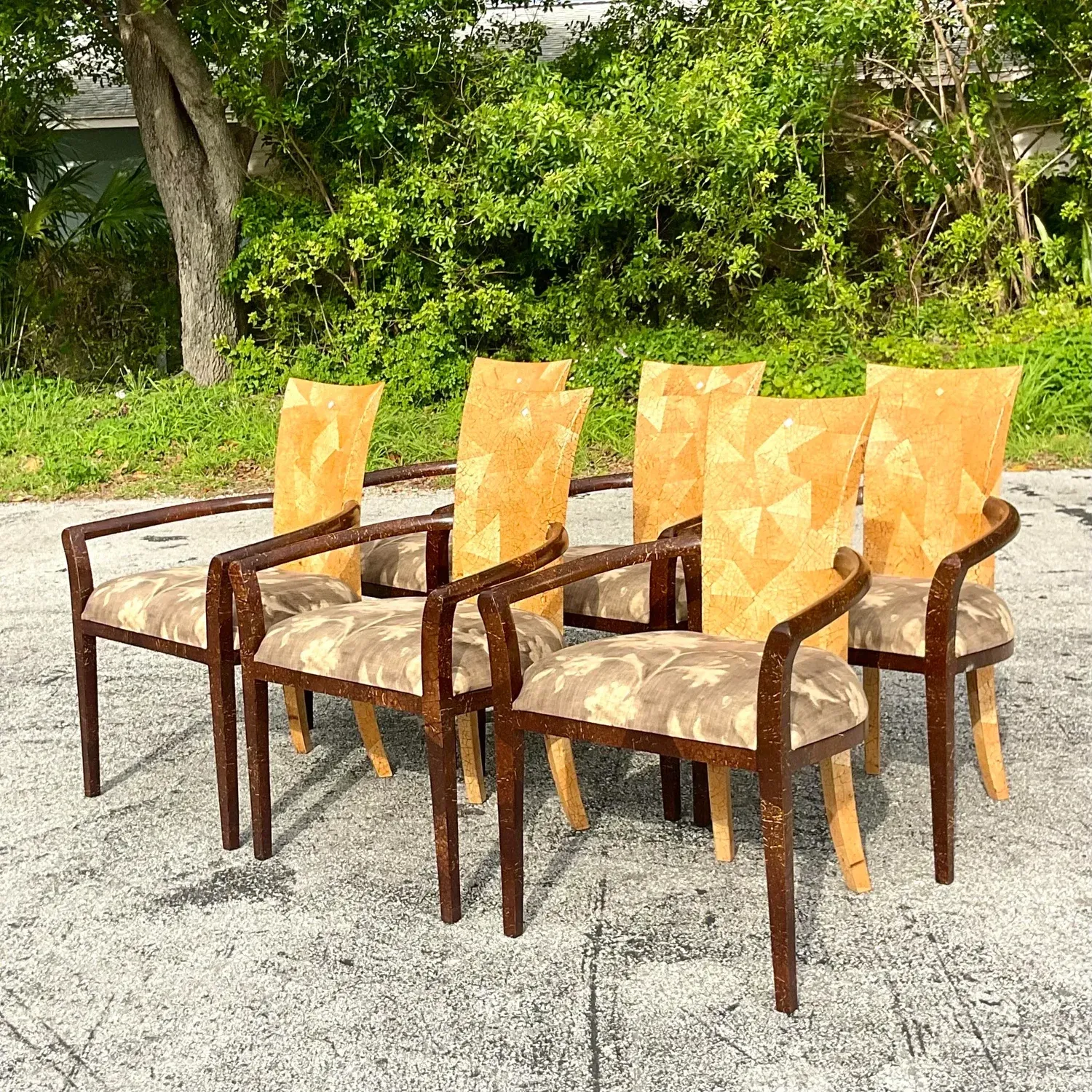 Vintage Boho Tessellated Coconut Shell Dining Chairs - Set of 6 — additional photo 7