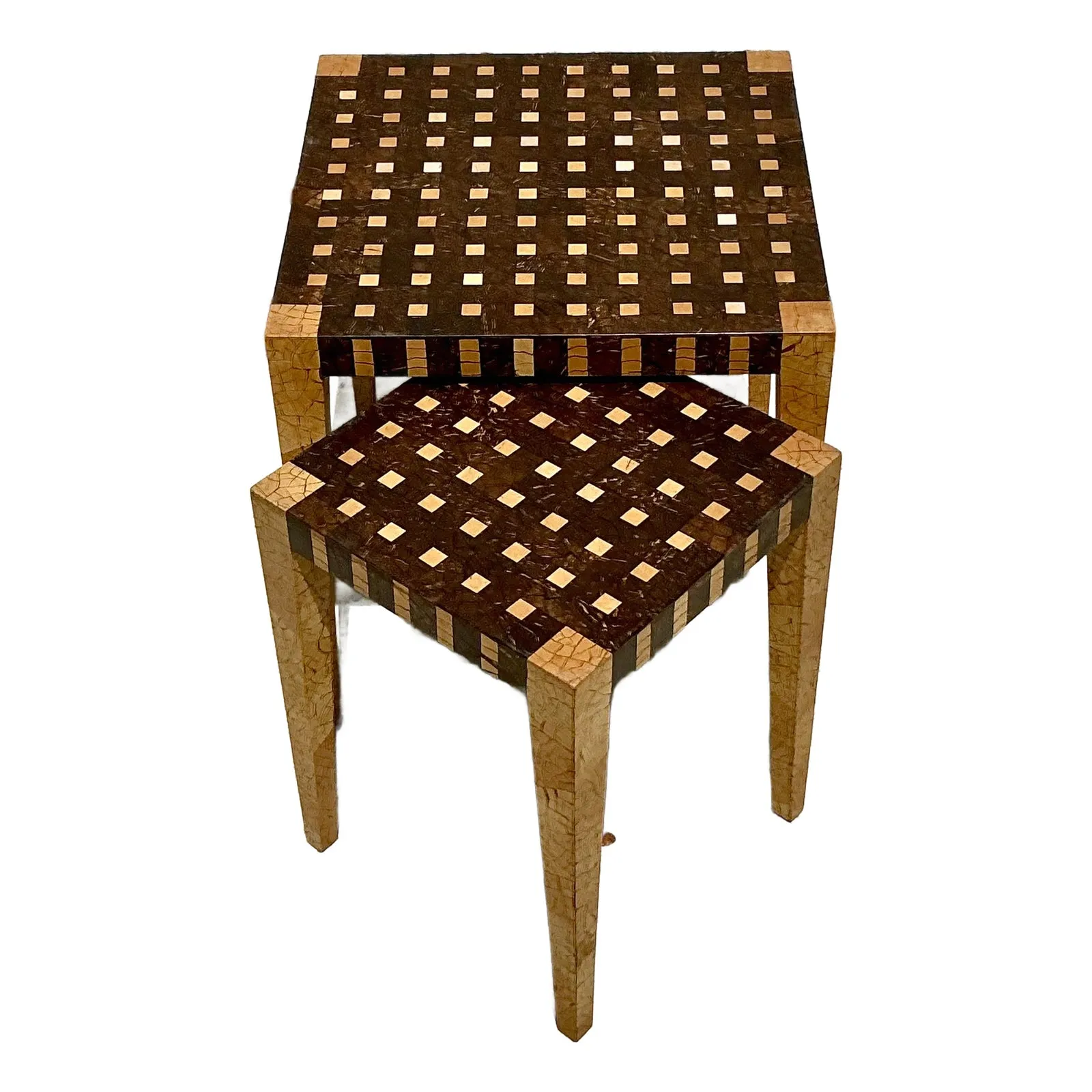 Vintage Boho Tessellated Coconut Shell Nesting Tables - Set of 2 — additional photo 1