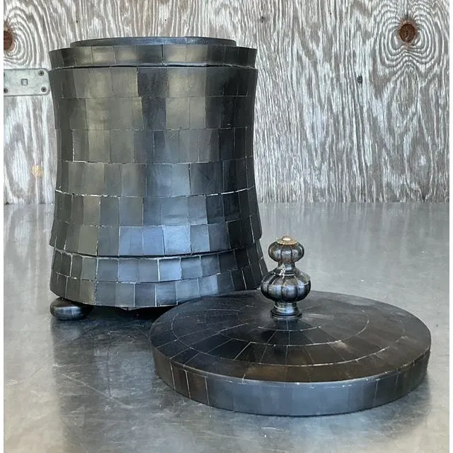 Vintage Boho Tessellated Horn Lidded Urn — additional photo 2
