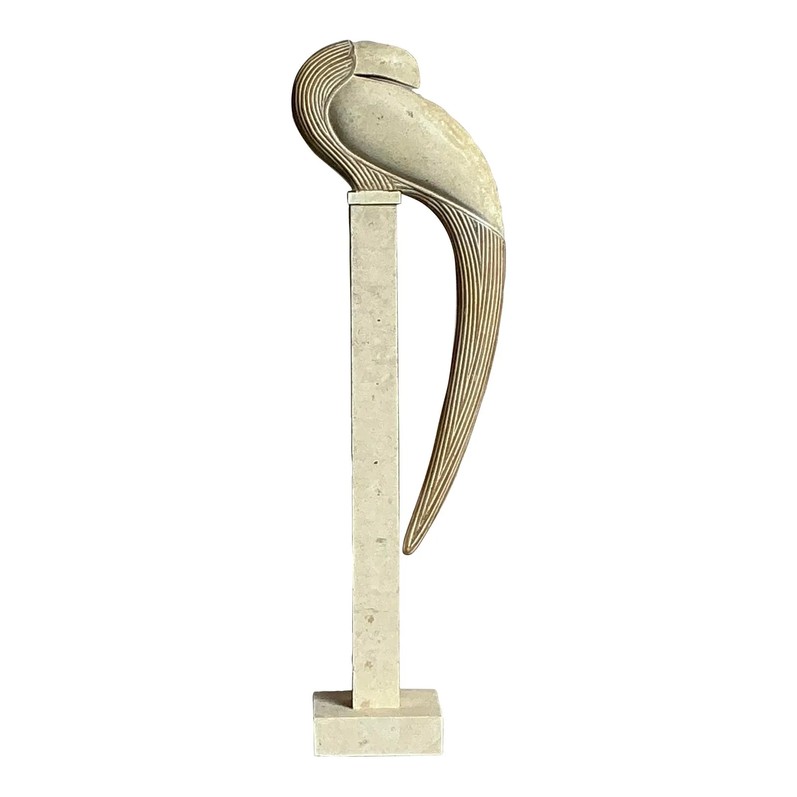 Vintage Boho Tessellated Stone and Pencil Reed Bird on Stand