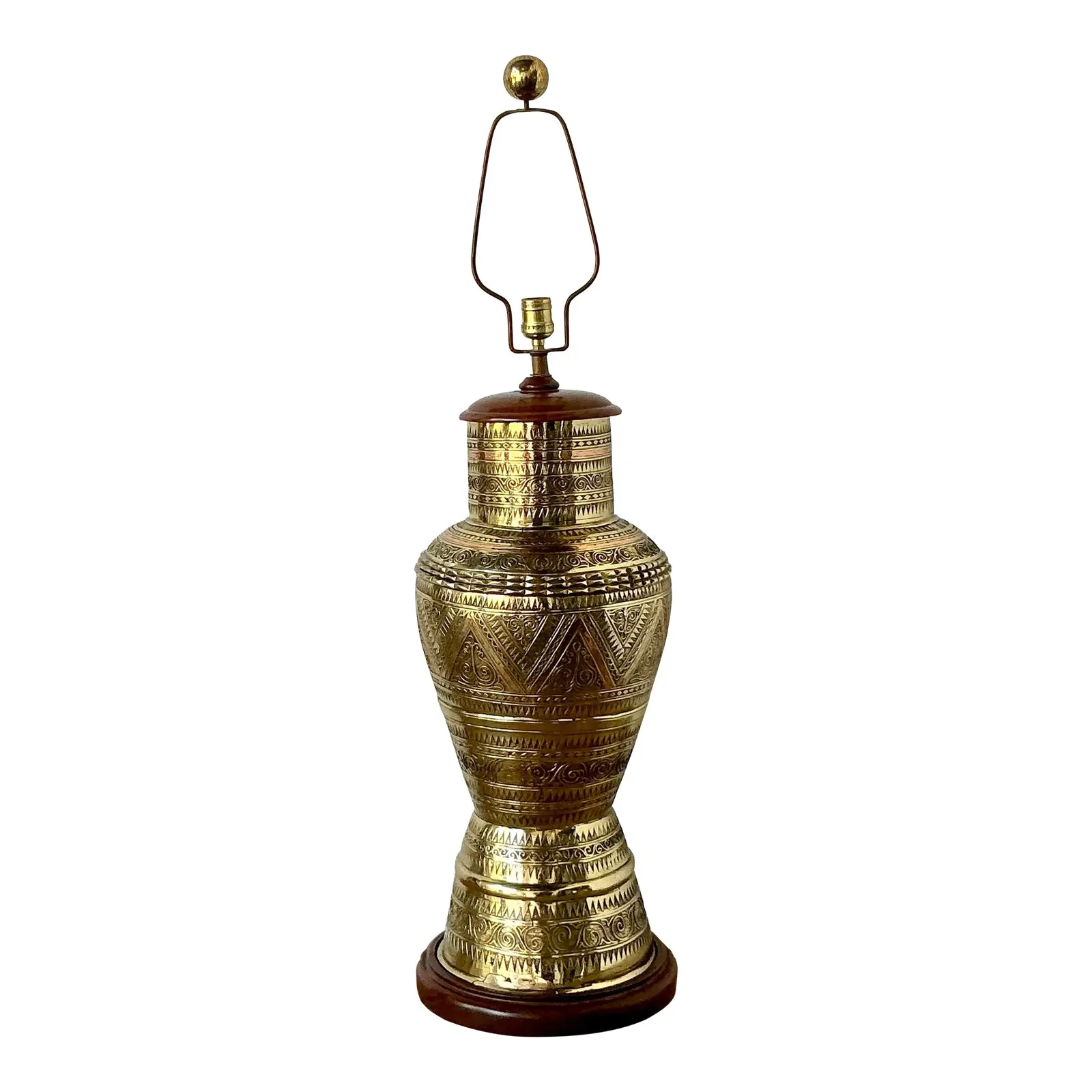 Vintage Boho Tooled Brass Lamp — additional photo 1