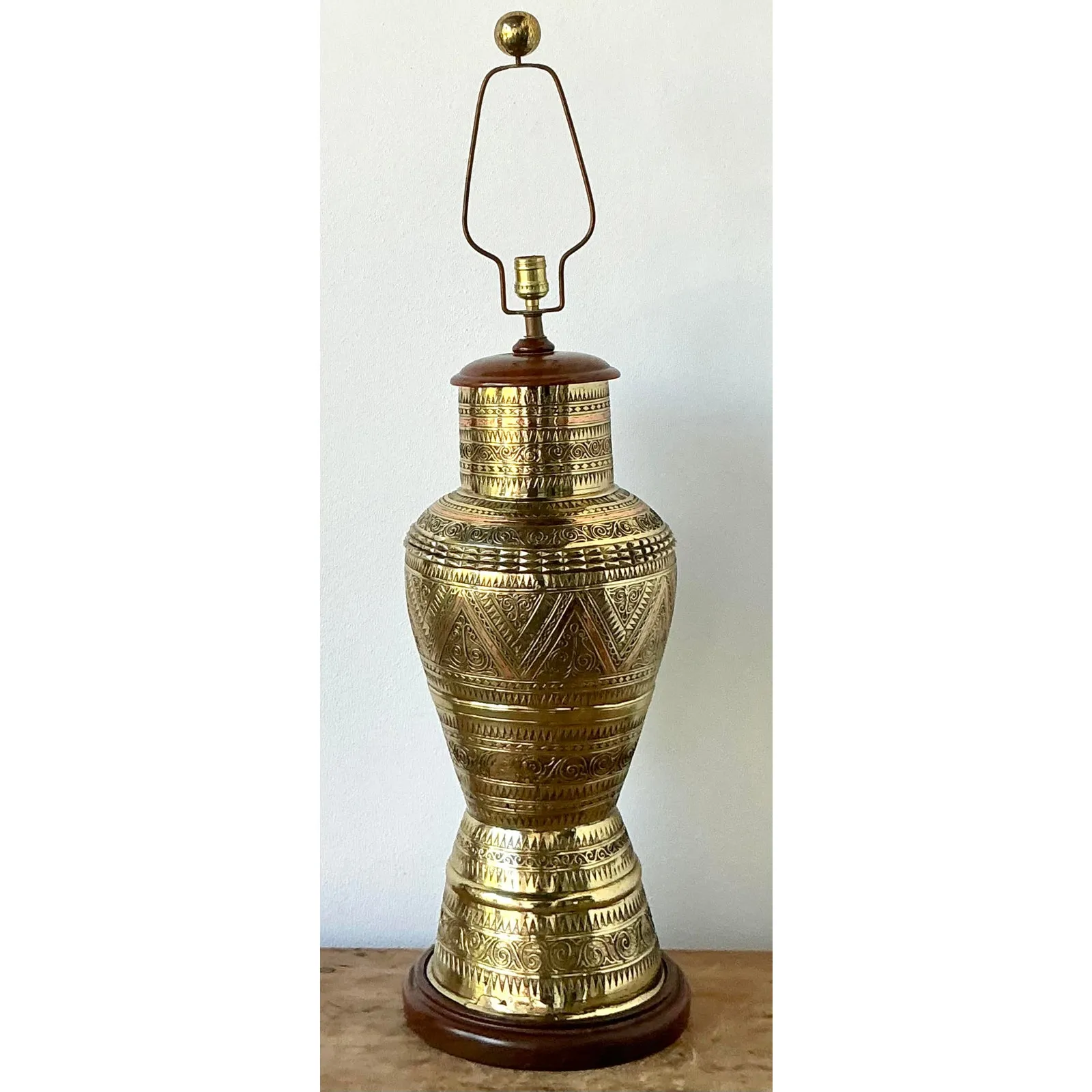 Vintage Boho Tooled Brass Lamp — additional photo 2
