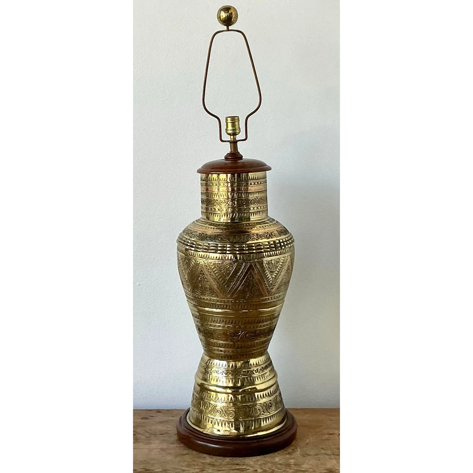 Vintage Boho Tooled Brass Lamp — additional photo 3