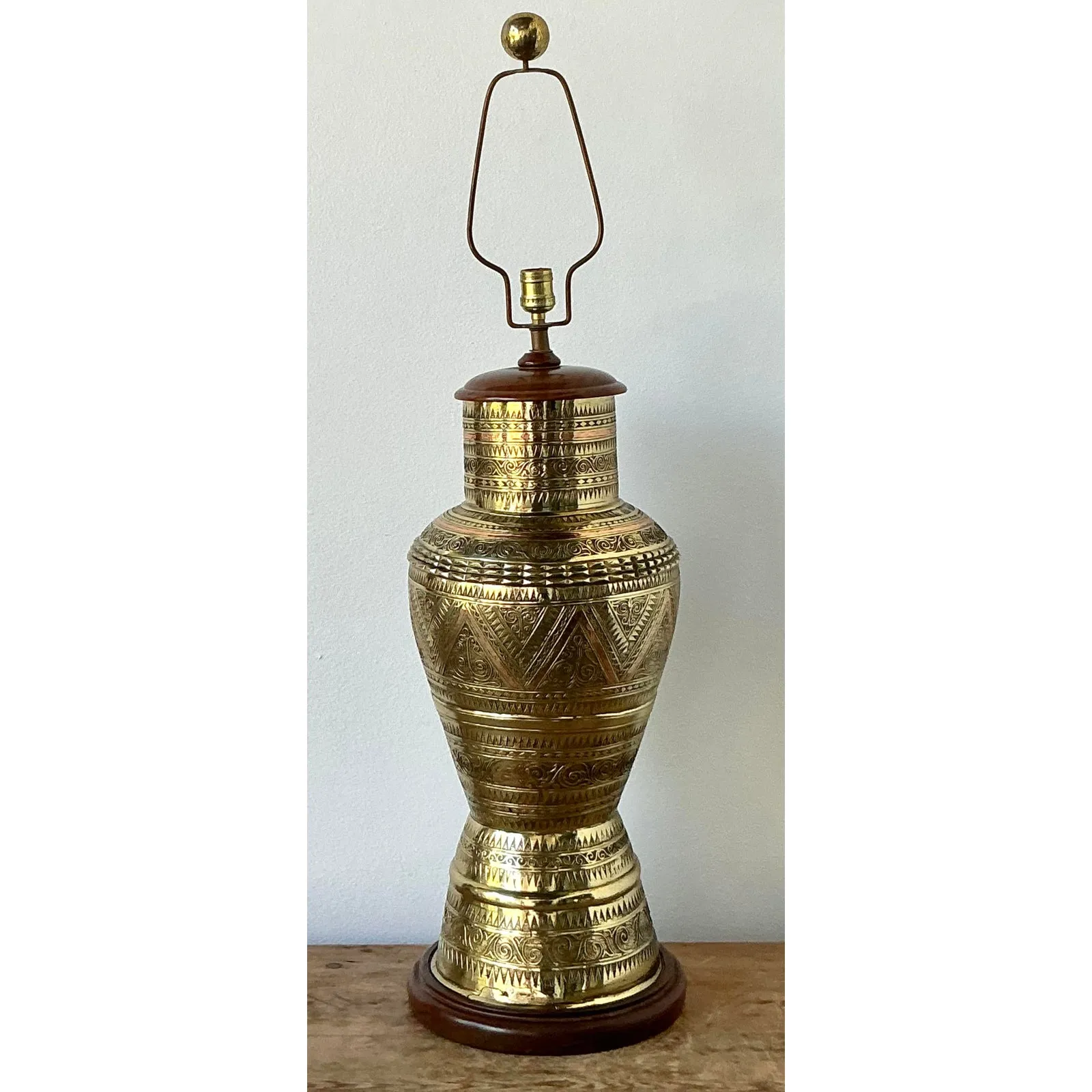Vintage Boho Tooled Brass Lamp — additional photo 4