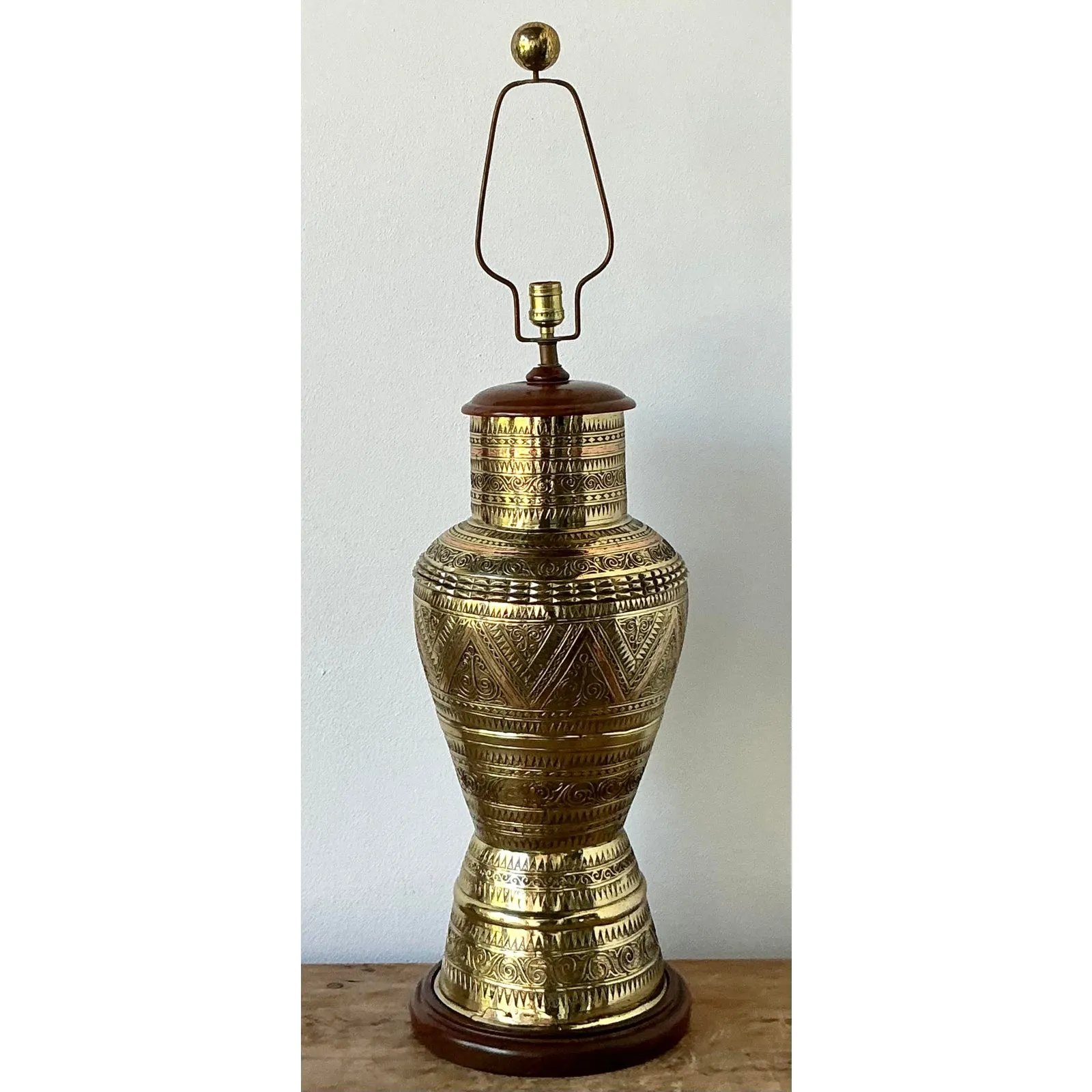 Vintage Boho Tooled Brass Lamp — additional photo 5
