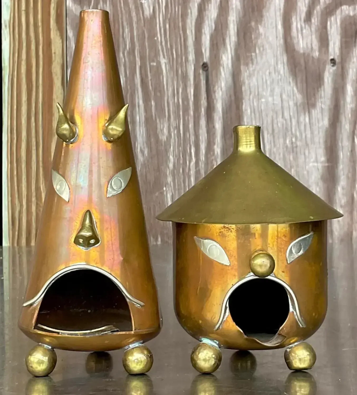 Vintage Boho Tooled Metal Ashtrays - Set of 2 — additional photo 2
