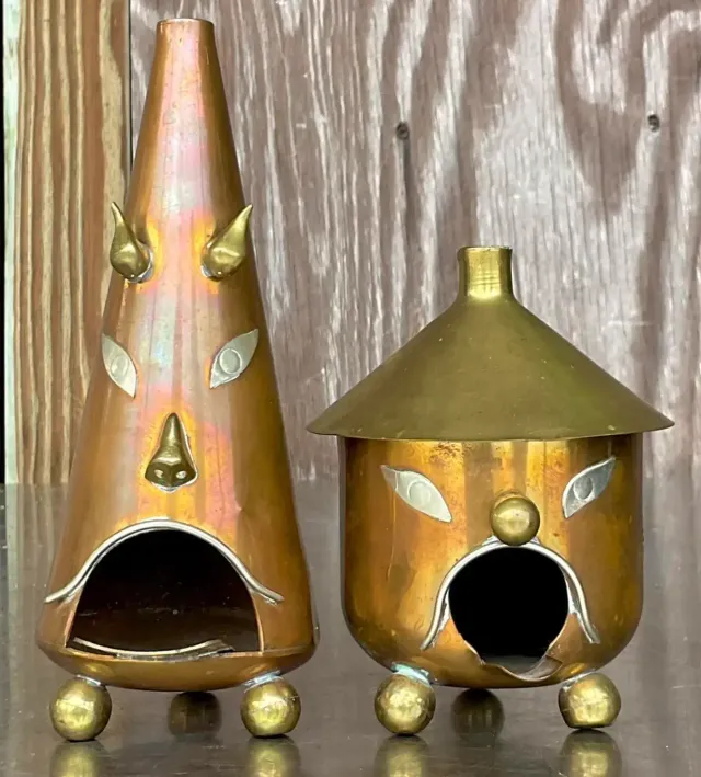 Vintage Boho Tooled Metal Ashtrays - Set of 2 — additional photo 2