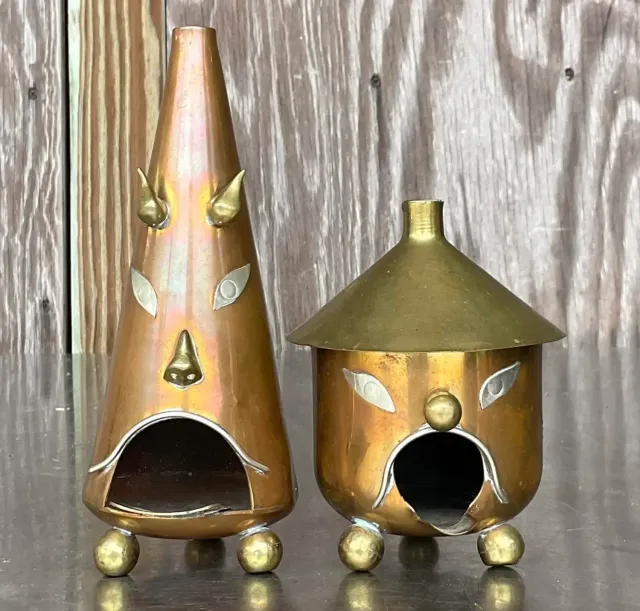 Vintage Boho Tooled Metal Ashtrays - Set of 2 — additional photo 6