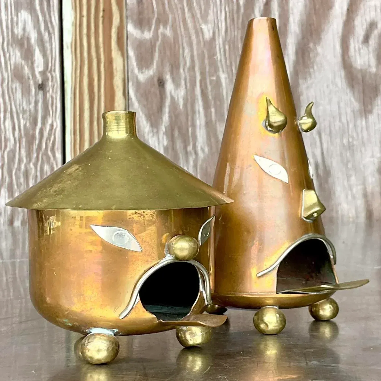 Vintage Boho Tooled Metal Ashtrays - Set of 2 — additional photo 8