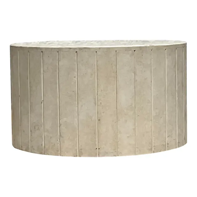 Vintage Boho Travertine Drum Coffee Table — additional photo 1