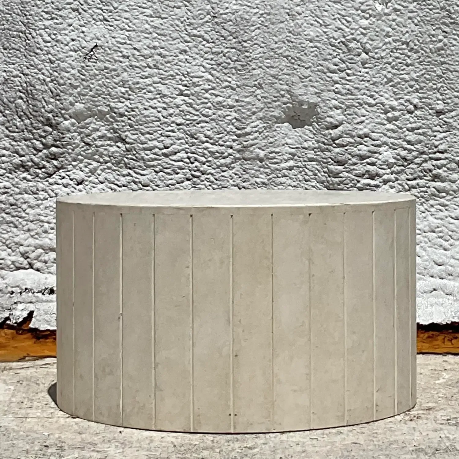 Vintage Boho Travertine Drum Coffee Table — additional photo 2