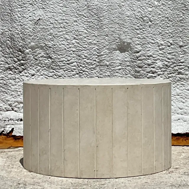 Vintage Boho Travertine Drum Coffee Table — additional photo 2