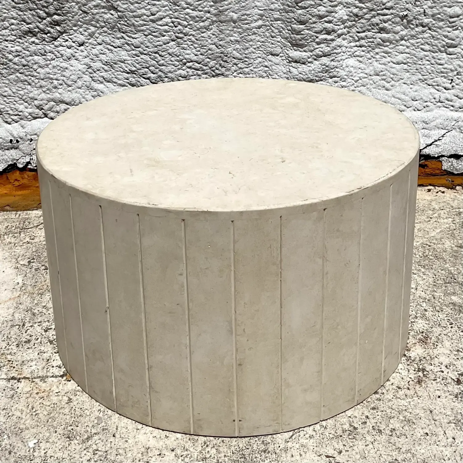 Vintage Boho Travertine Drum Coffee Table — additional photo 3