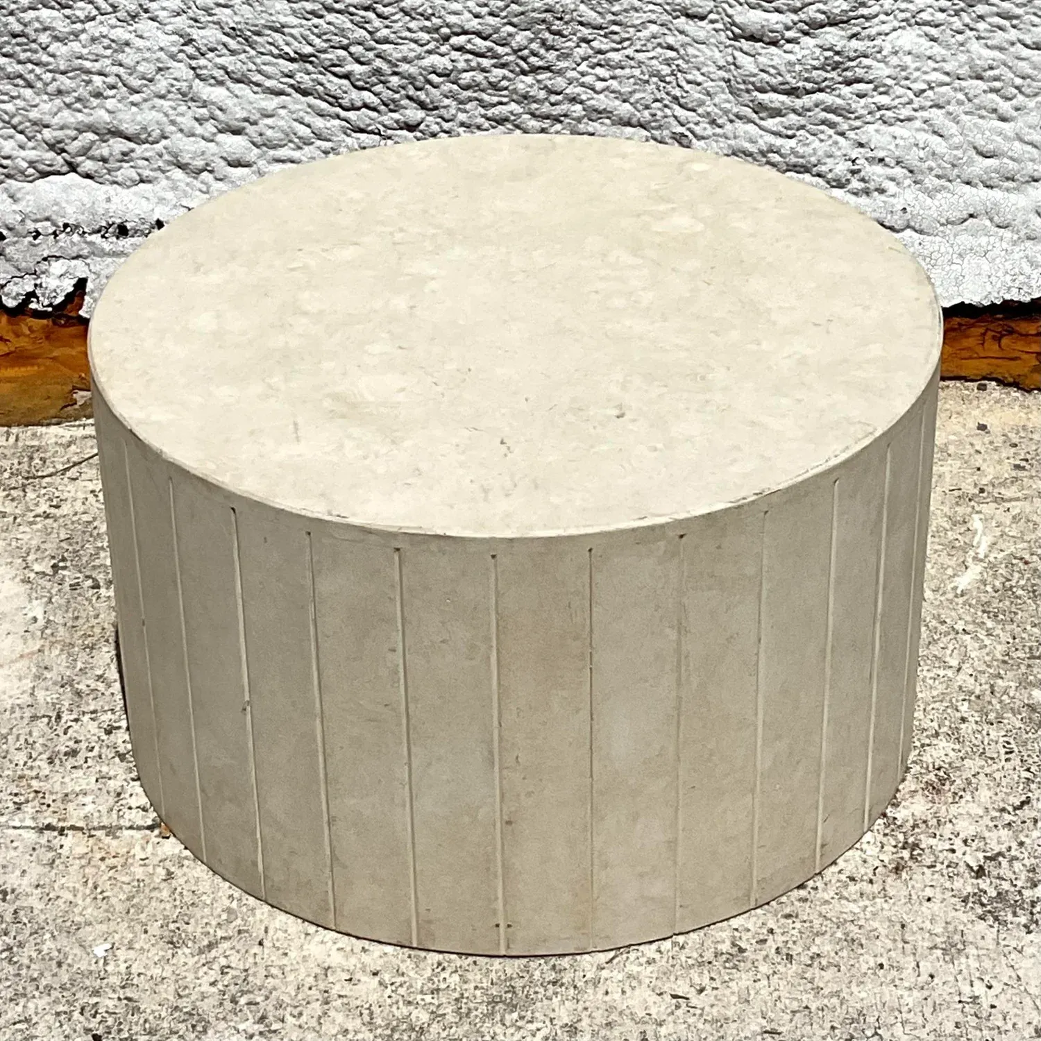 Vintage Boho Travertine Drum Coffee Table — additional photo 4