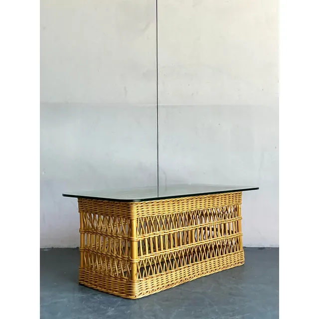 Vintage Boho Trellis Rattan Coffee Table — additional photo 1