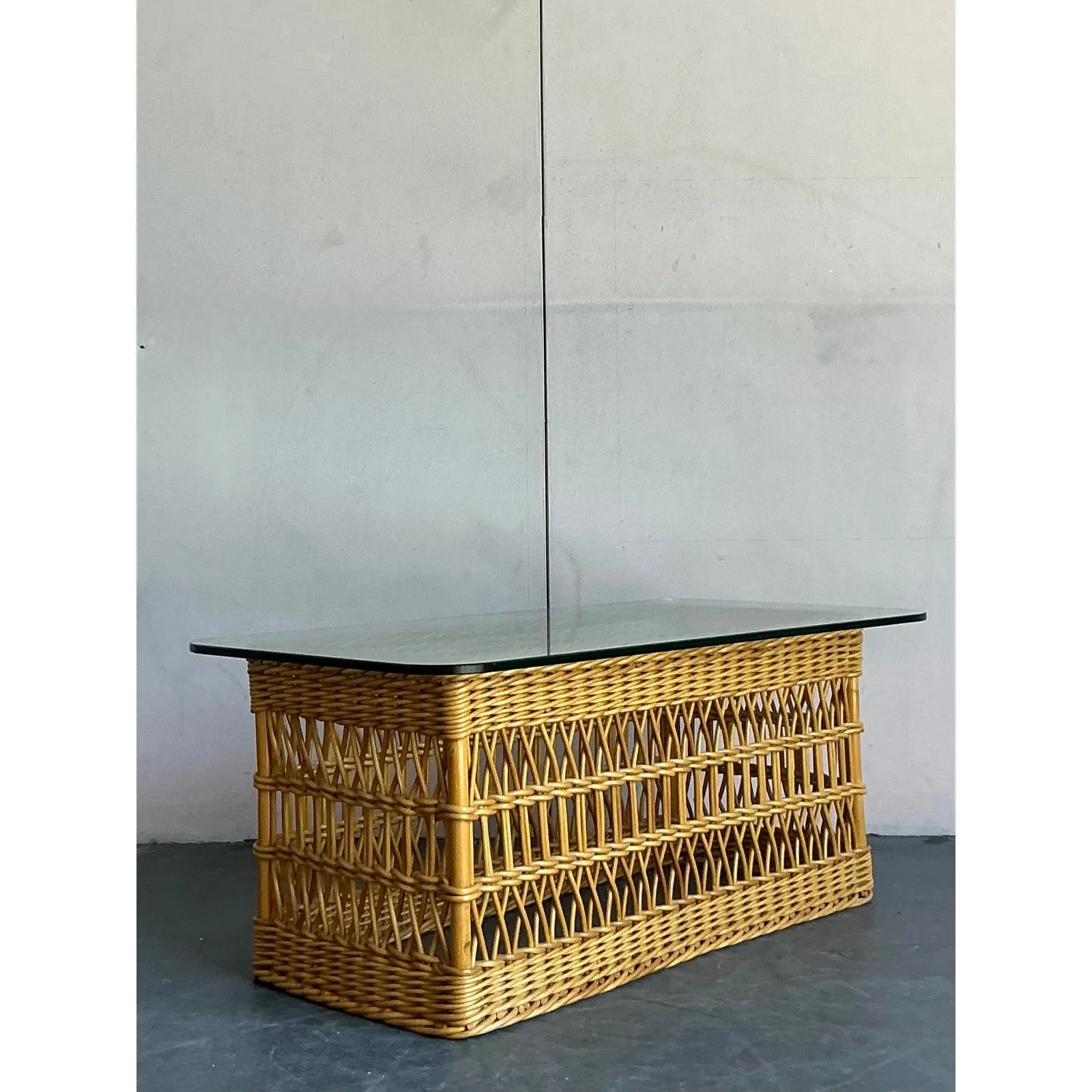 Vintage Boho Trellis Rattan Coffee Table — additional photo 2