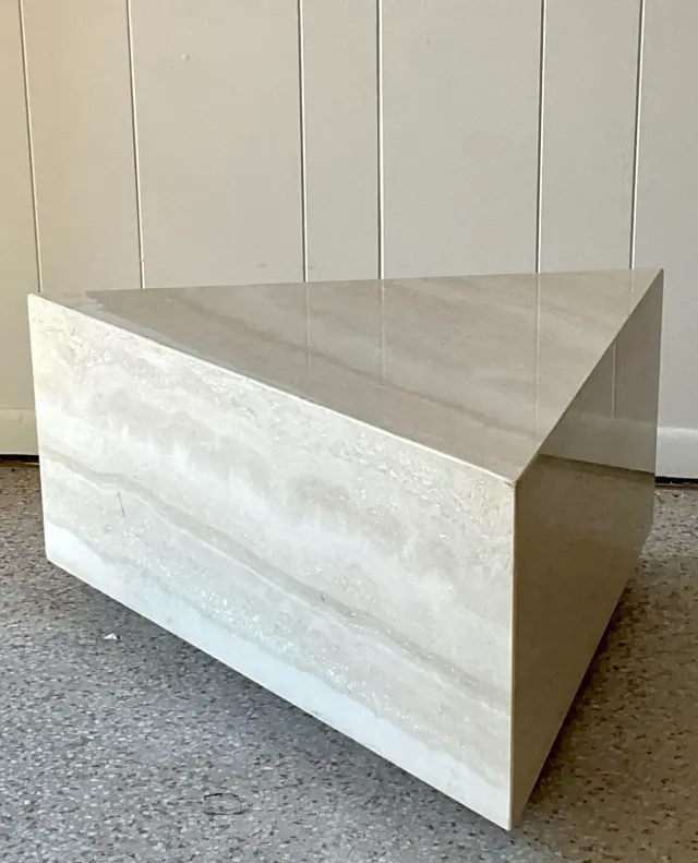 Vintage Boho Triangle Travertine Side Table — additional photo 1