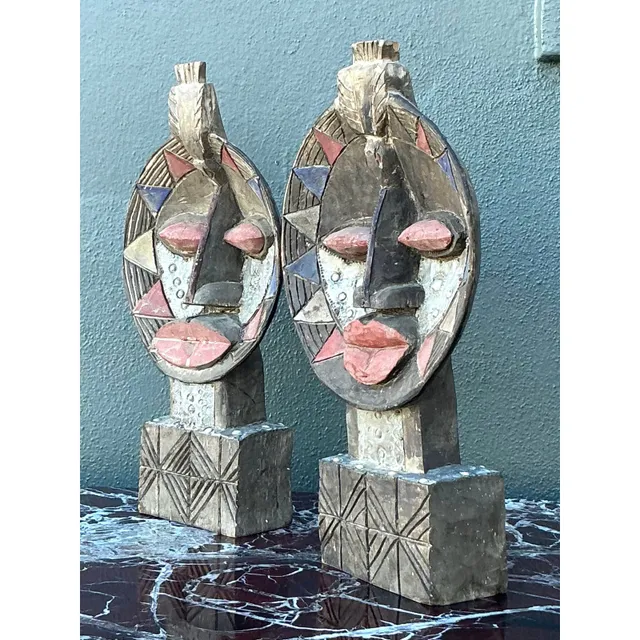 Vintage Boho Tribal Masks - Set of 2 — additional photo 1