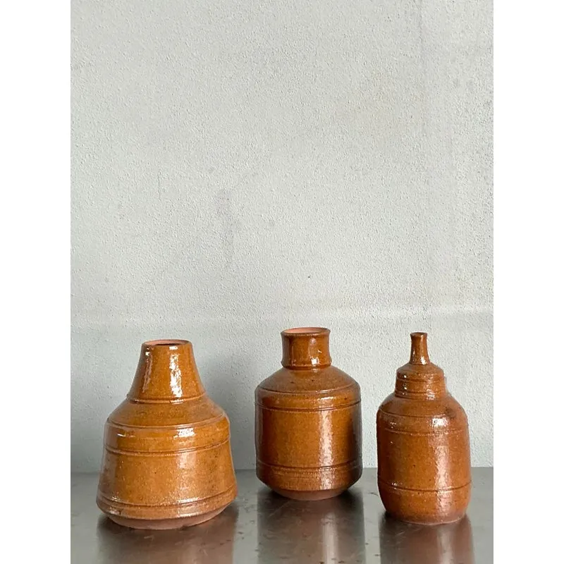 Vintage Boho Trio of Studio Pottery Vases — additional photo 2