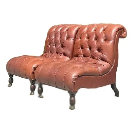 Vintage Boho Tufted Leather Slipper Chairs After George Smith- Set of 2 — additional photo 1