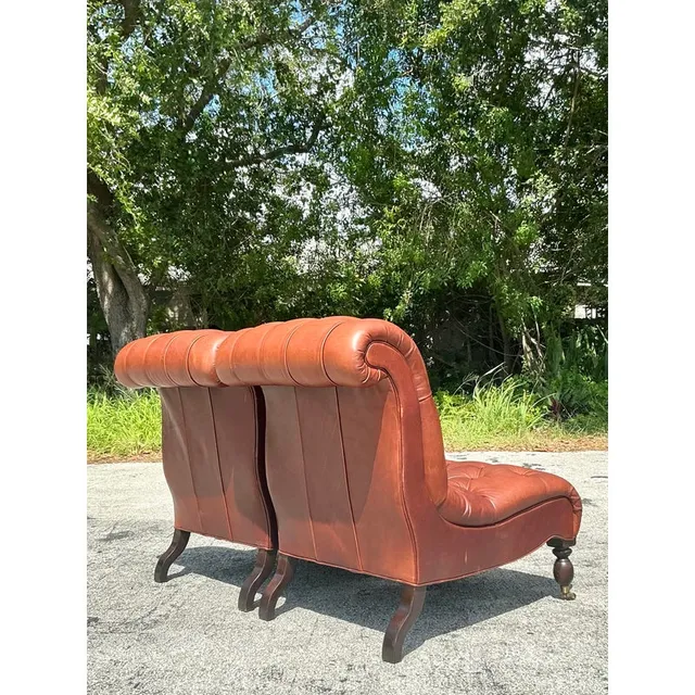Vintage Boho Tufted Leather Slipper Chairs After George Smith- Set of 2 — additional photo 3