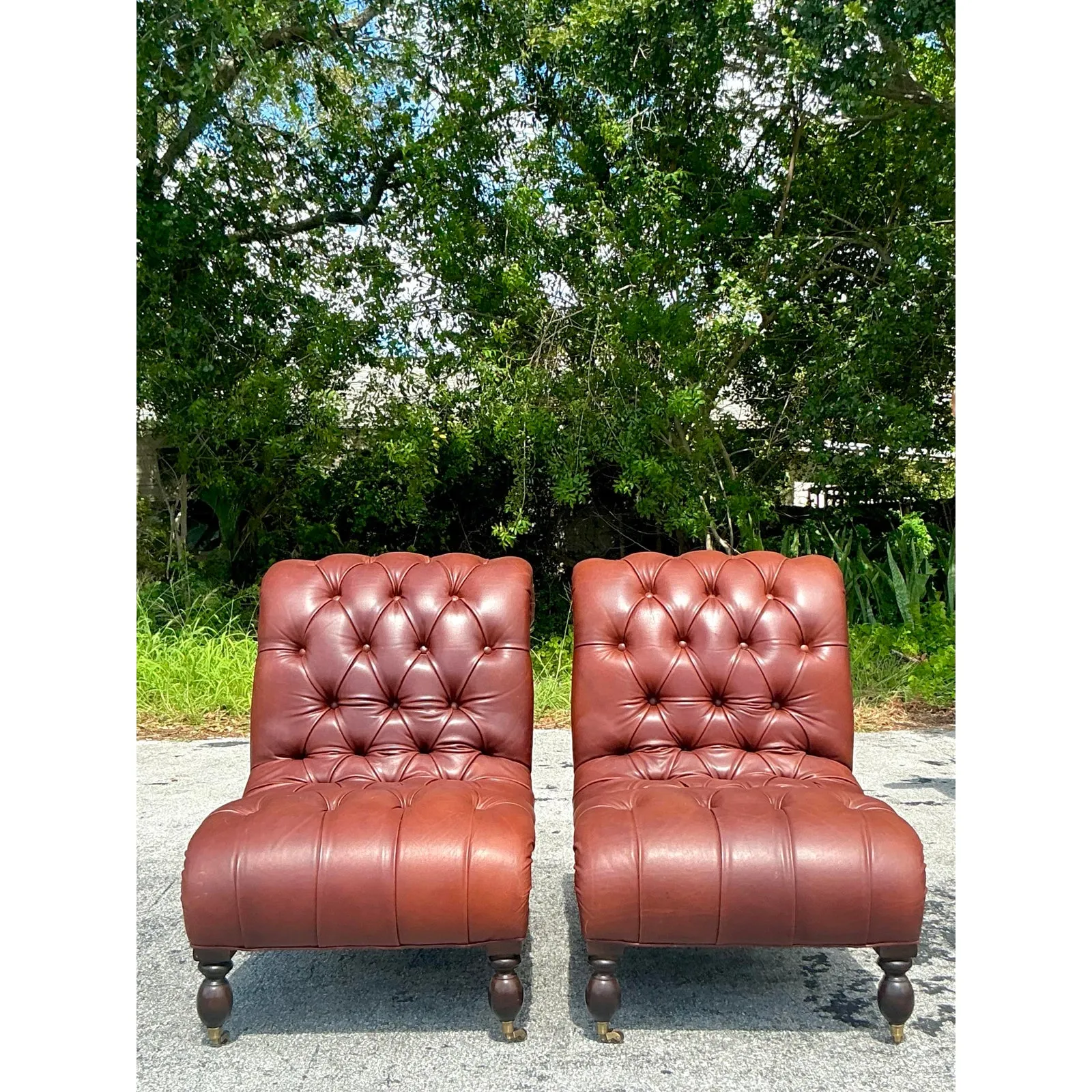 Vintage Boho Tufted Leather Slipper Chairs After George Smith- Set of 2 — additional photo 4