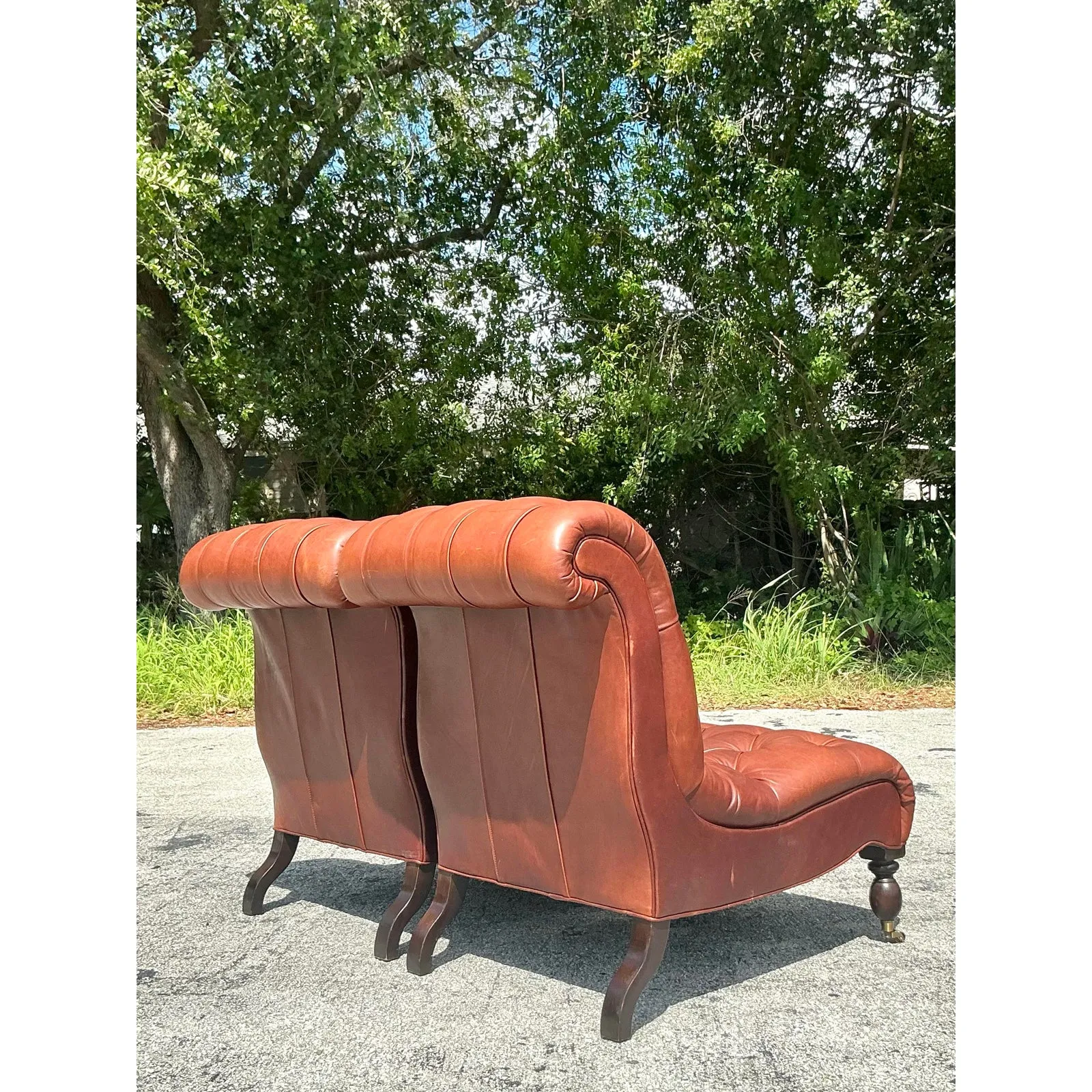 Vintage Boho Tufted Leather Slipper Chairs After George Smith- Set of 2 — additional photo 6
