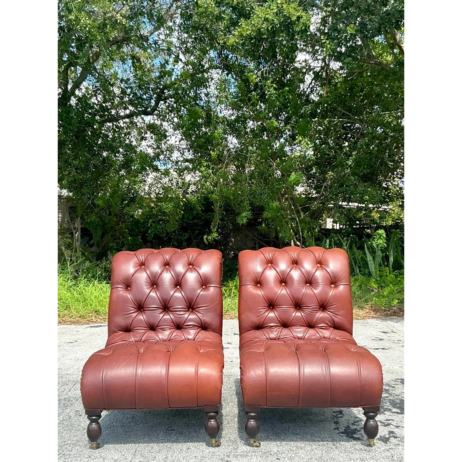 Vintage Boho Tufted Leather Slipper Chairs After George Smith- Set of 2 — additional photo 7