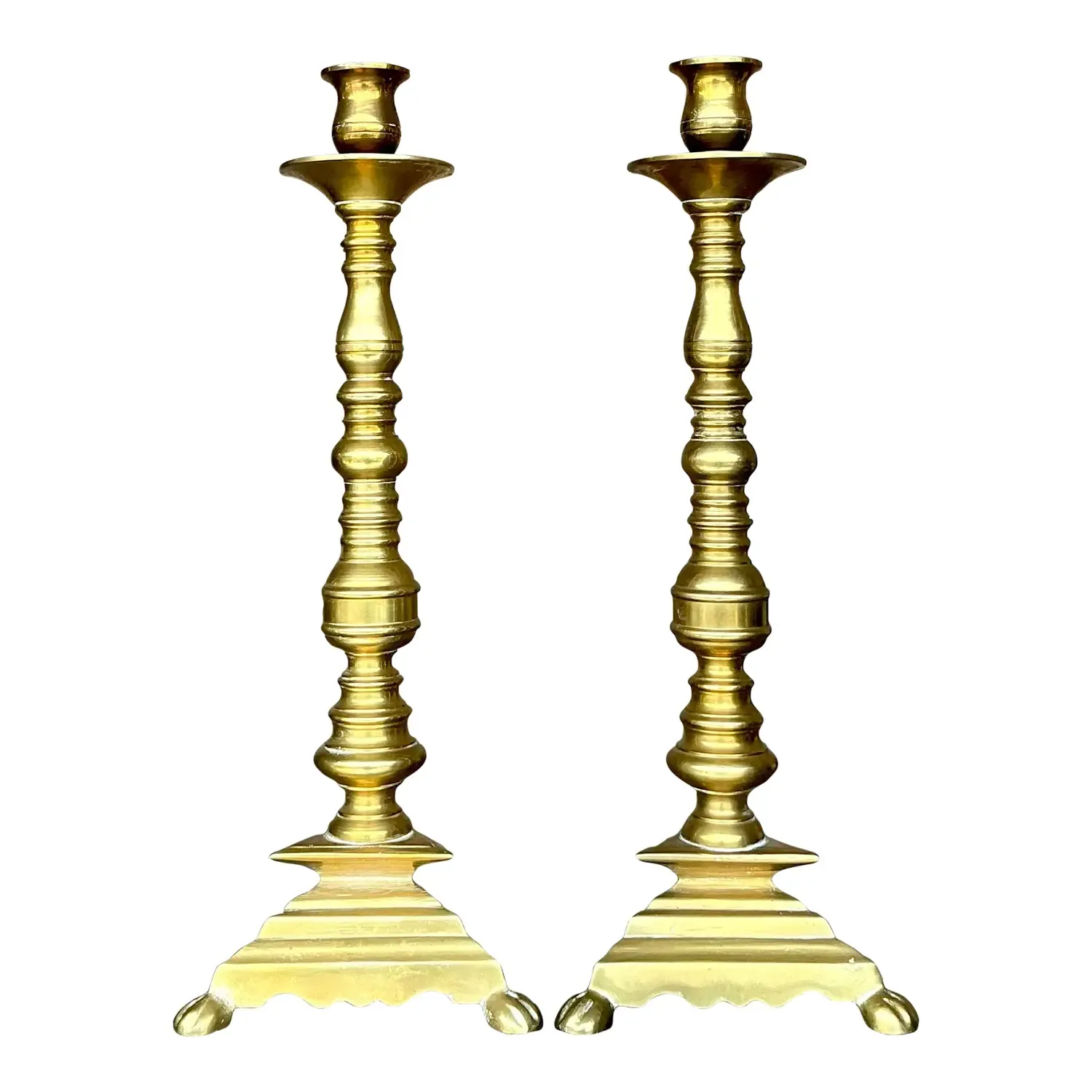 Vintage Boho Turned Brass Candlesticks - a Pair — additional photo 1