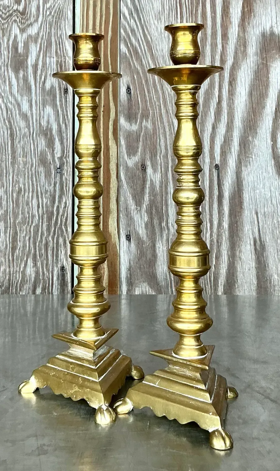 Vintage Boho Turned Brass Candlesticks - a Pair — additional photo 2