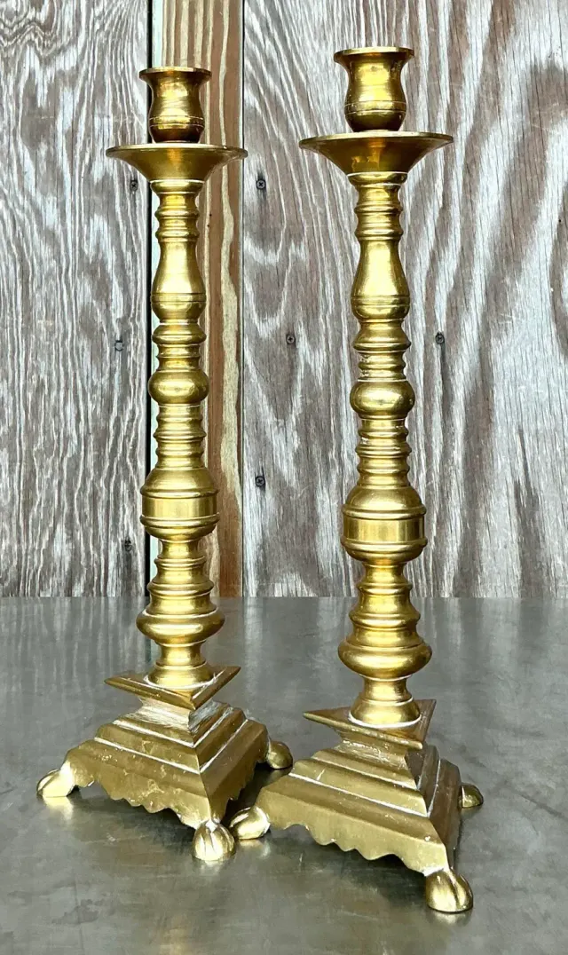 Vintage Boho Turned Brass Candlesticks - a Pair — additional photo 2