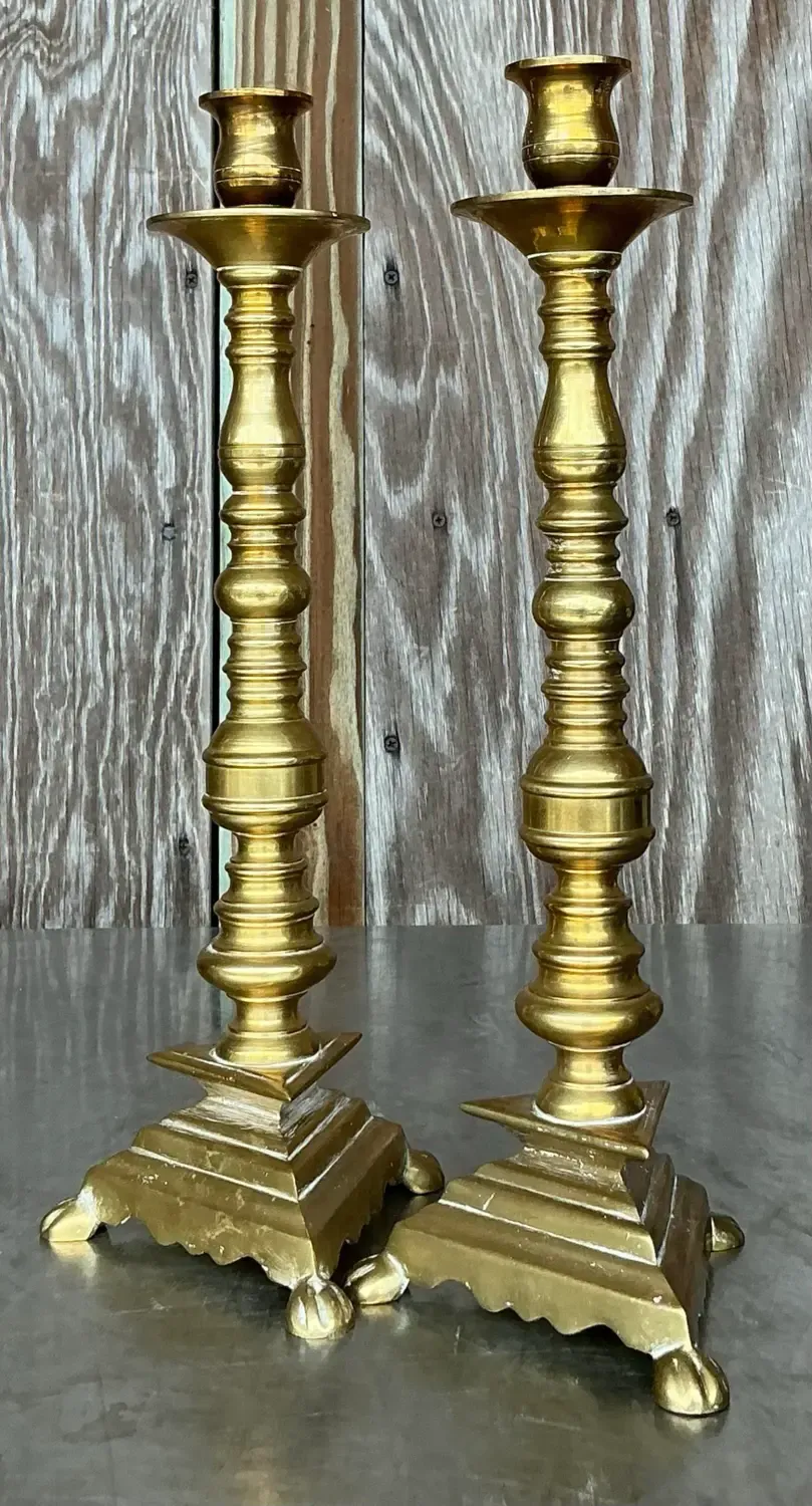 Vintage Boho Turned Brass Candlesticks - a Pair — additional photo 3