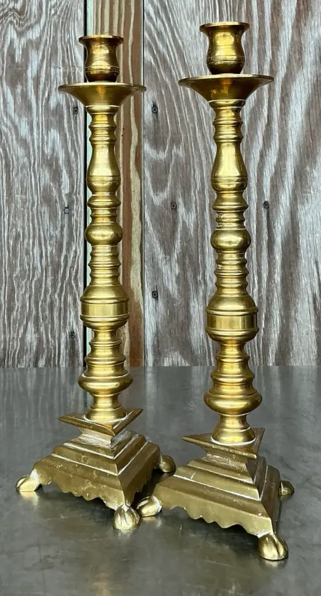 Vintage Boho Turned Brass Candlesticks - a Pair — additional photo 3