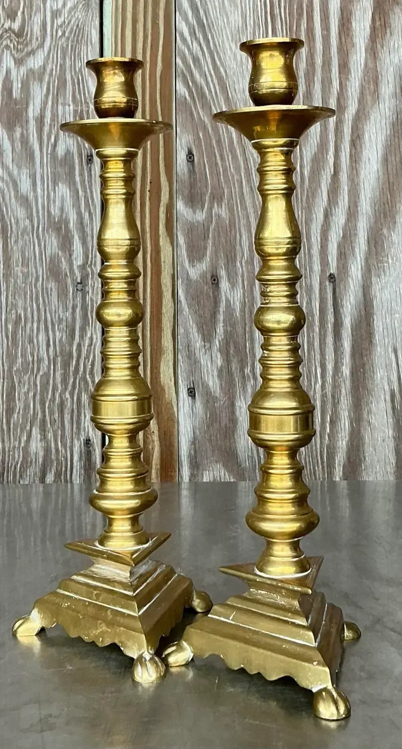 Vintage Boho Turned Brass Candlesticks - a Pair — additional photo 4