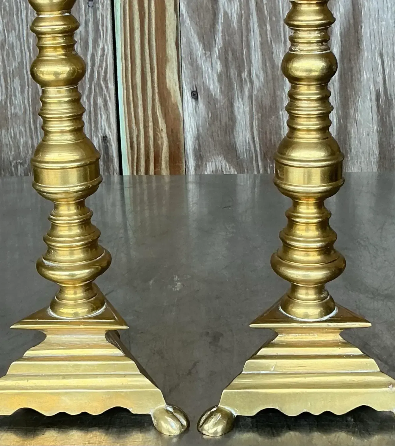 Vintage Boho Turned Brass Candlesticks - a Pair — additional photo 5
